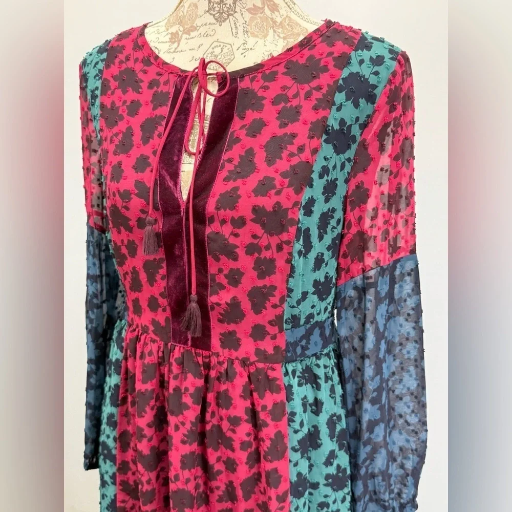 MATILDA JANE Burgundy and blue A Little Party velvet burnout hi lo dress size S - Picture 6 of 16